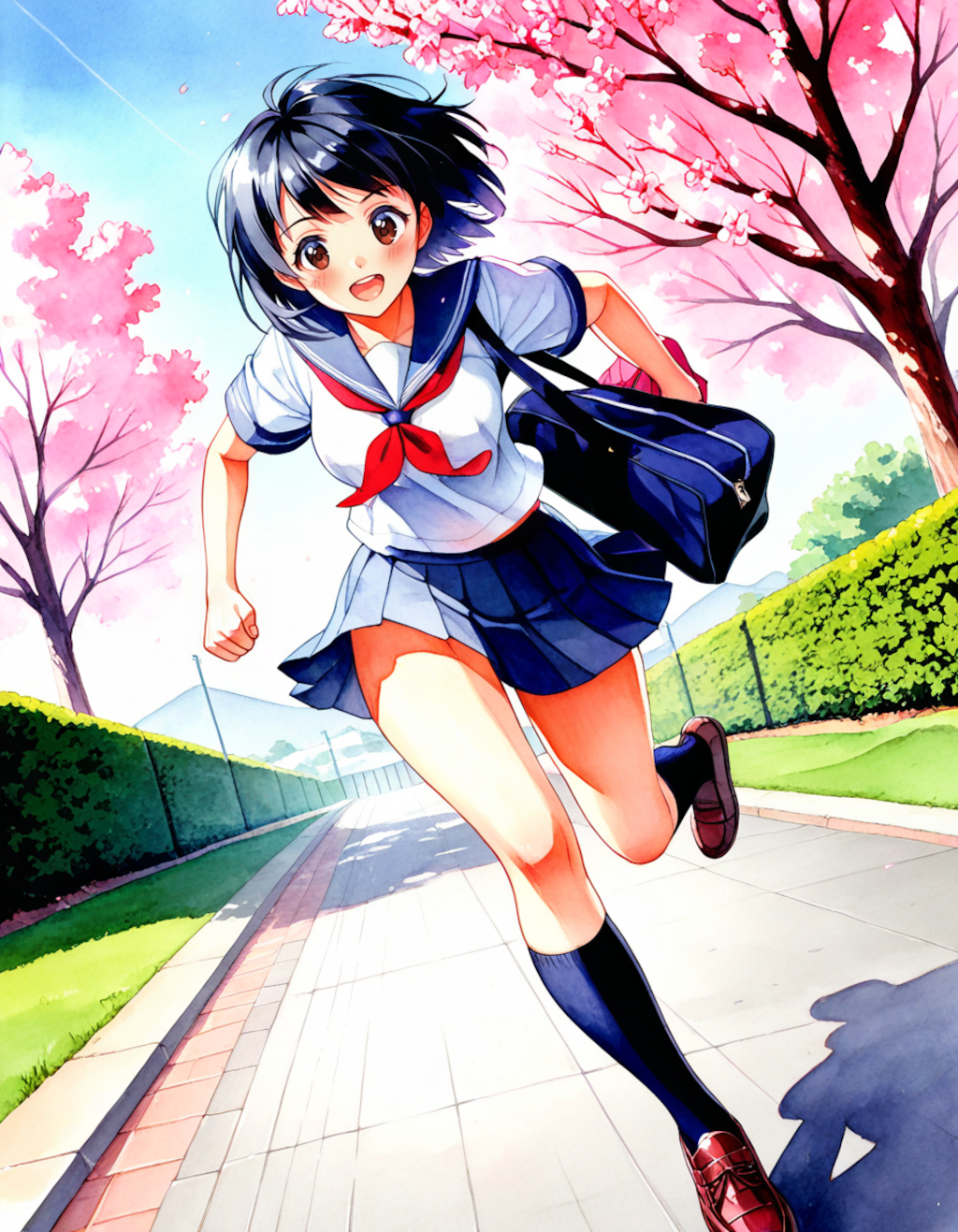 進〇ゼミの漫画の１P目に出てきそうな走っている女の子