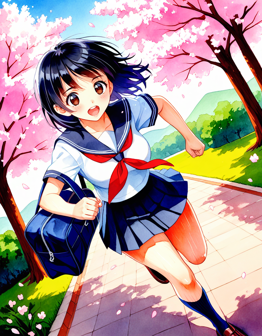 進〇ゼミの漫画の１P目に出てきそうな走っている女の子 | の人気AIイラスト・グラビア