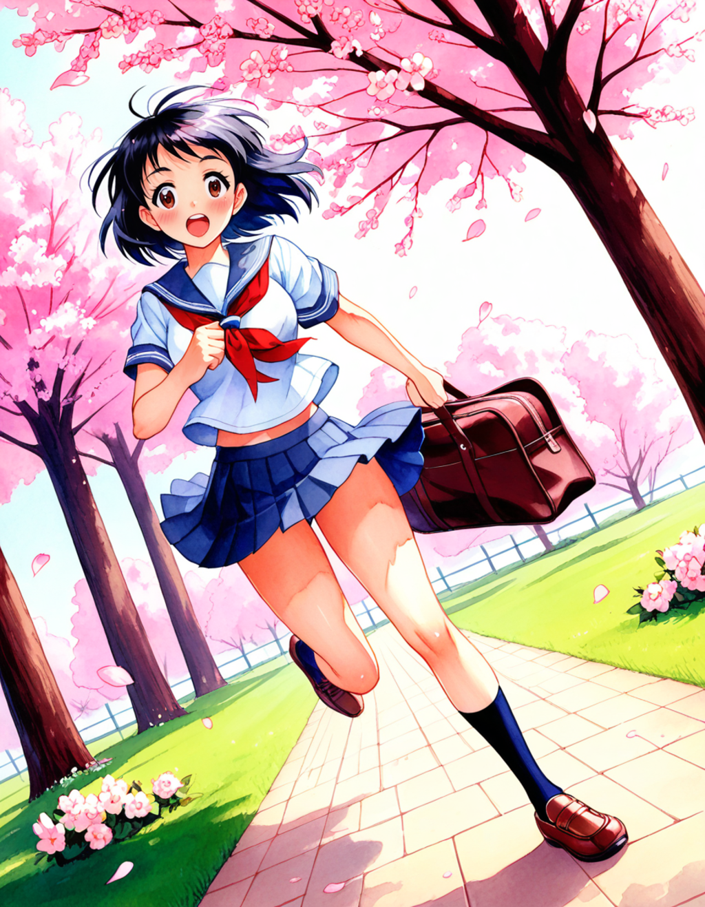 進〇ゼミの漫画の１P目に出てきそうな走っている女の子