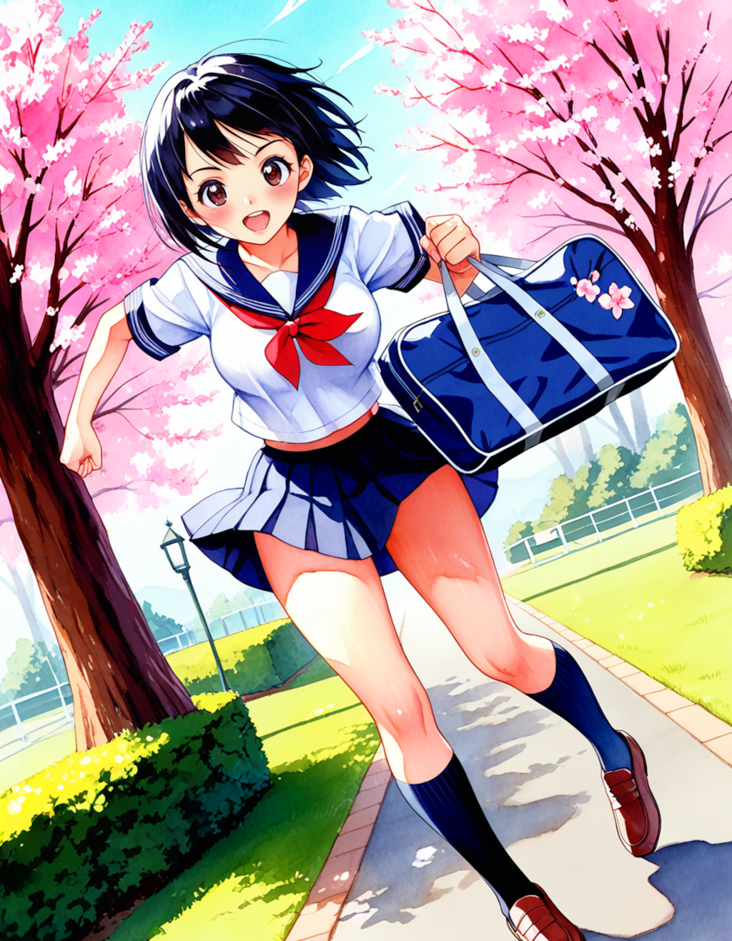 進〇ゼミの漫画の１P目に出てきそうな走っている女の子