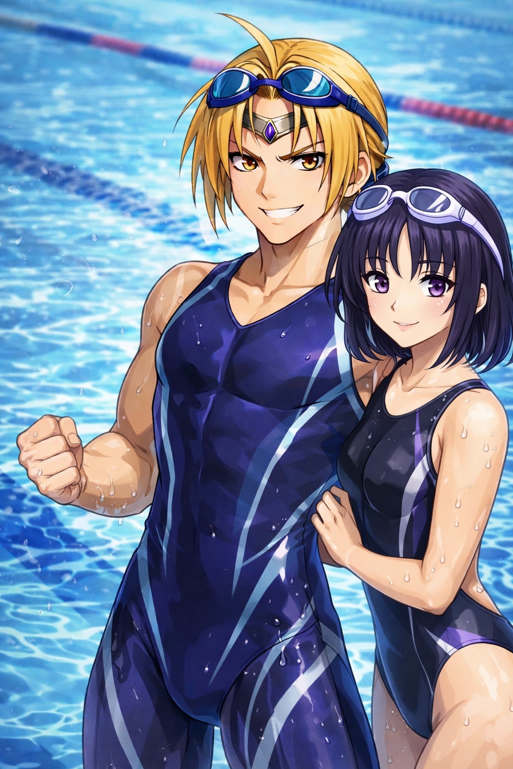 エドワードにスク水、競水(女モノ)を着せた。