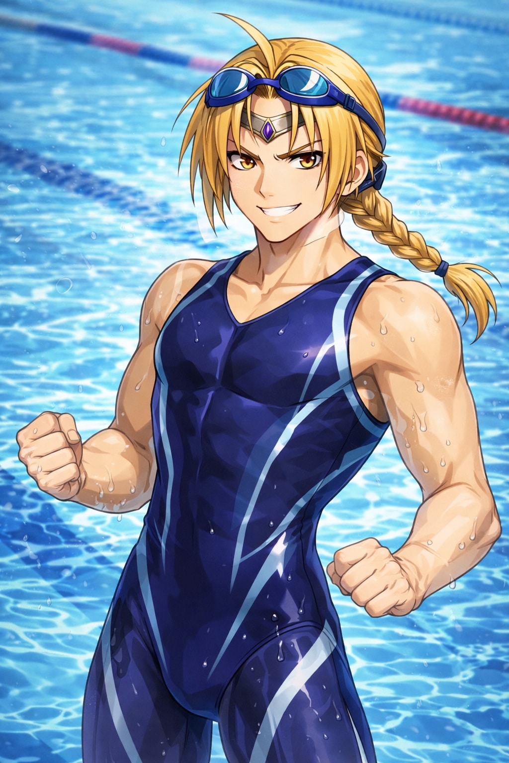 エドワードにスク水、競水(女モノ)を着せた。