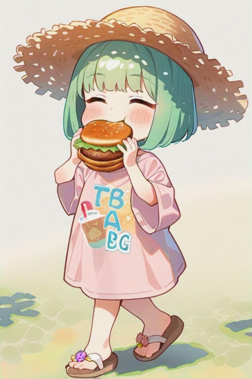 ハンバーガーと緑髪ちゃん