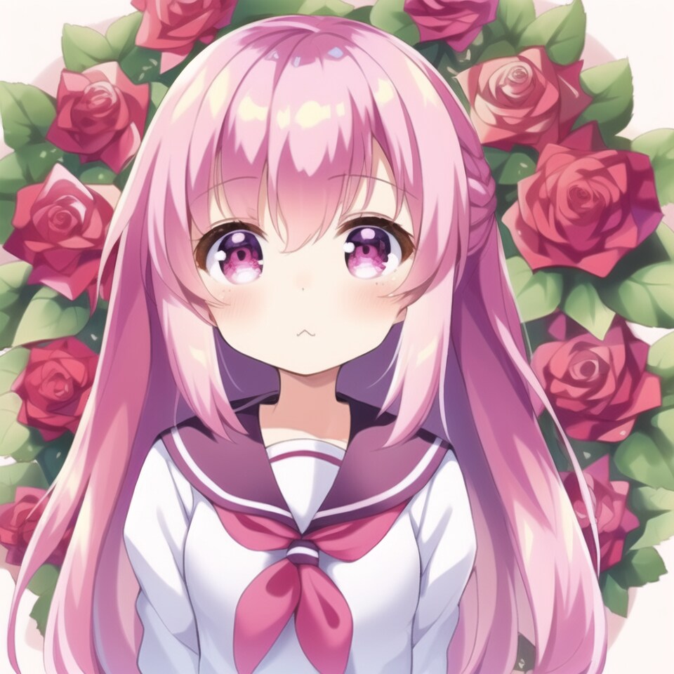 薔薇を背景に