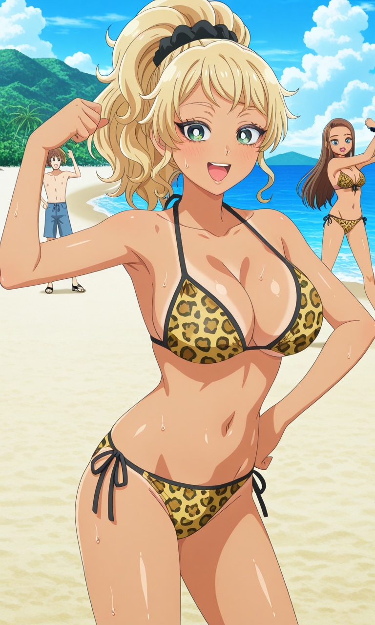 PixAIでオタギャル豹柄ビキニの伊地知琴子🐆👙😍