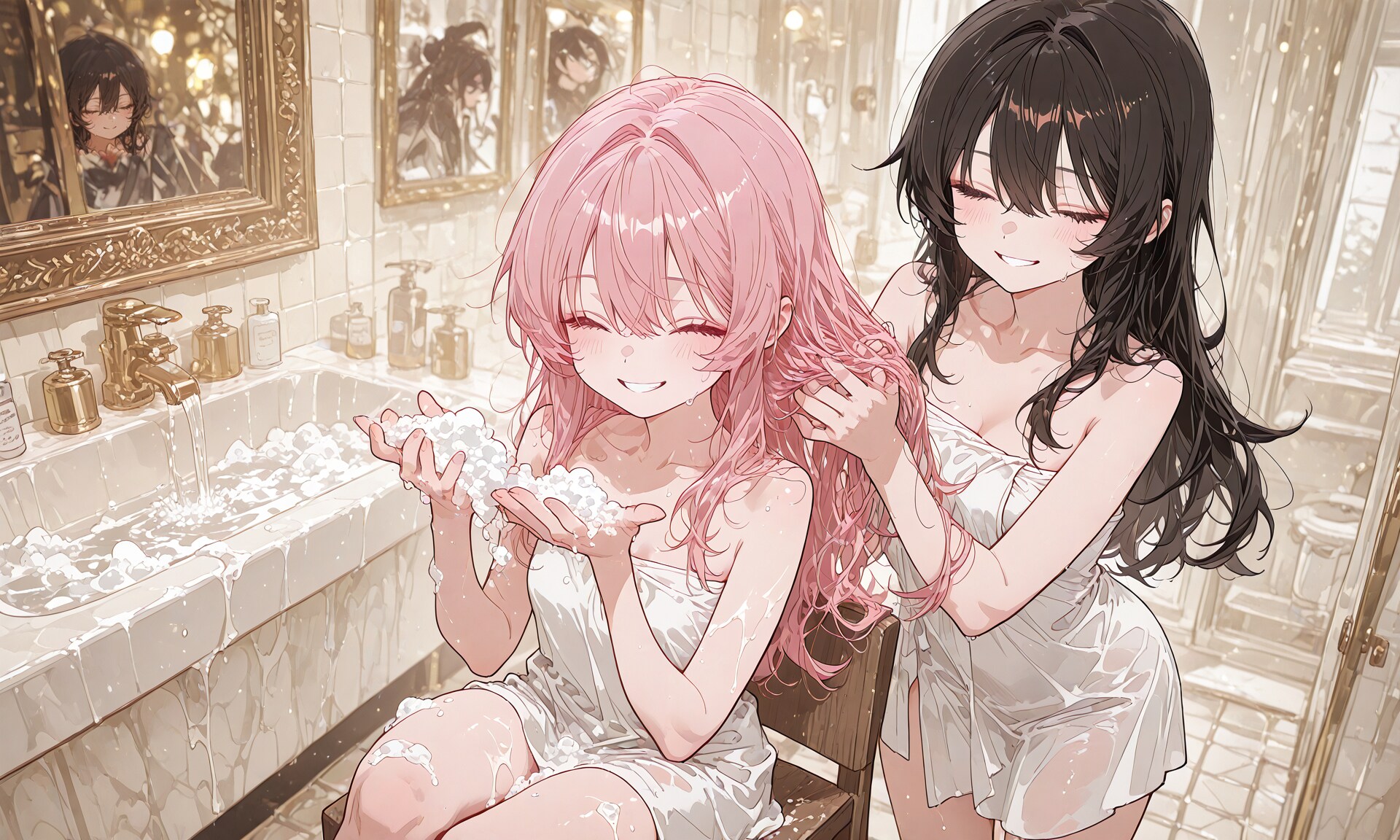 Sisters bathing