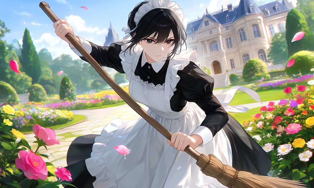 ほうきで戦うメイドさん