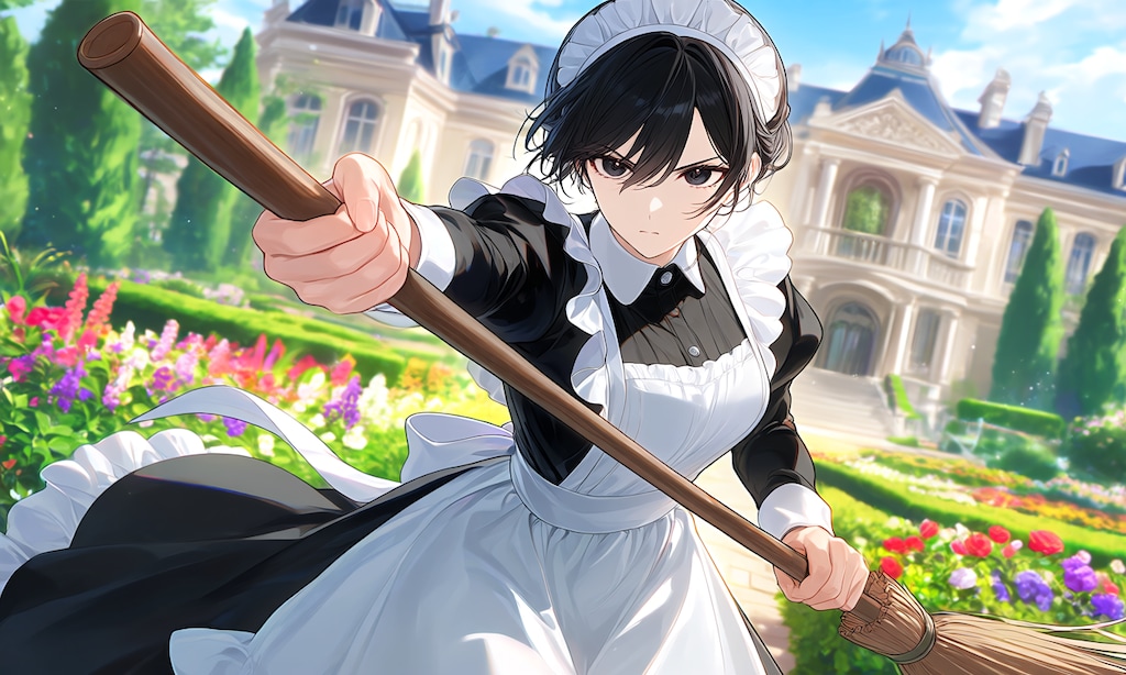 ほうきで戦うメイドさん