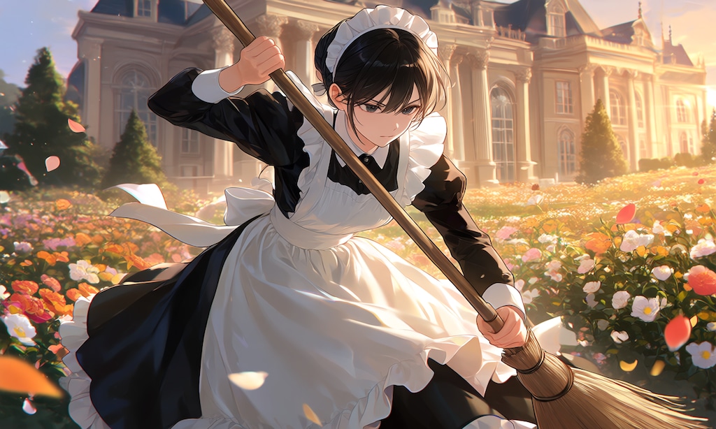 ほうきで戦うメイドさん