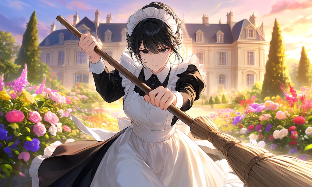ほうきで戦うメイドさん