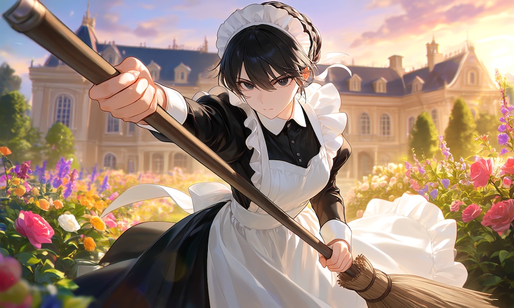 ほうきで戦うメイドさん