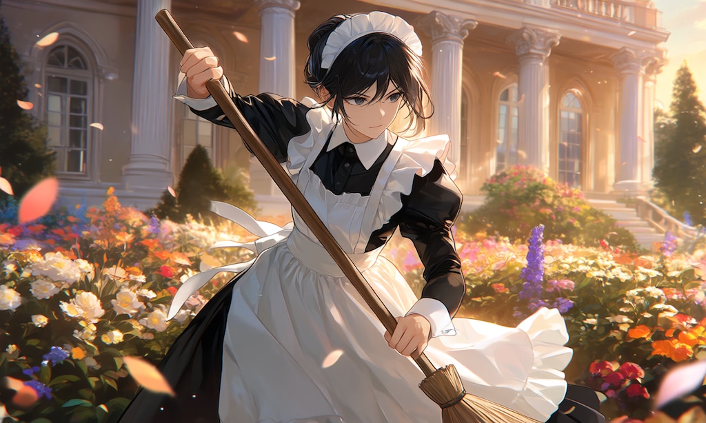 ほうきで戦うメイドさん