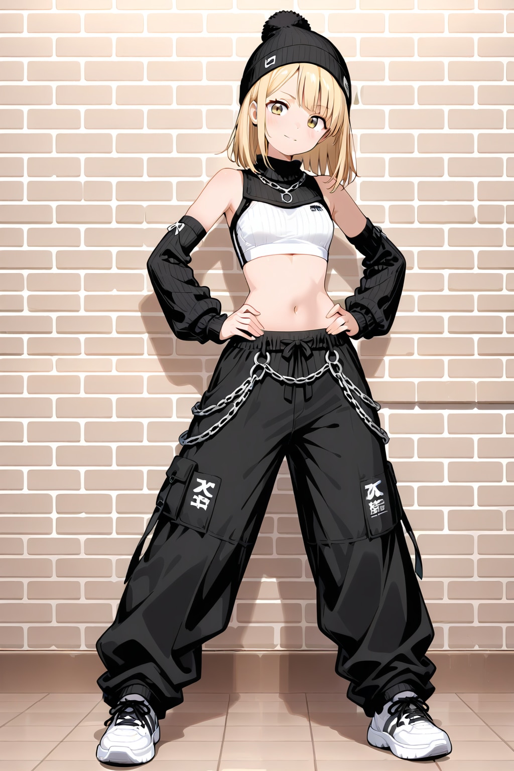 20251213スポーツブラとニットアームカバー姿の女性