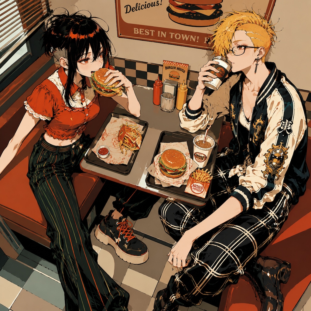 街の小さなハンバーガーショップにて