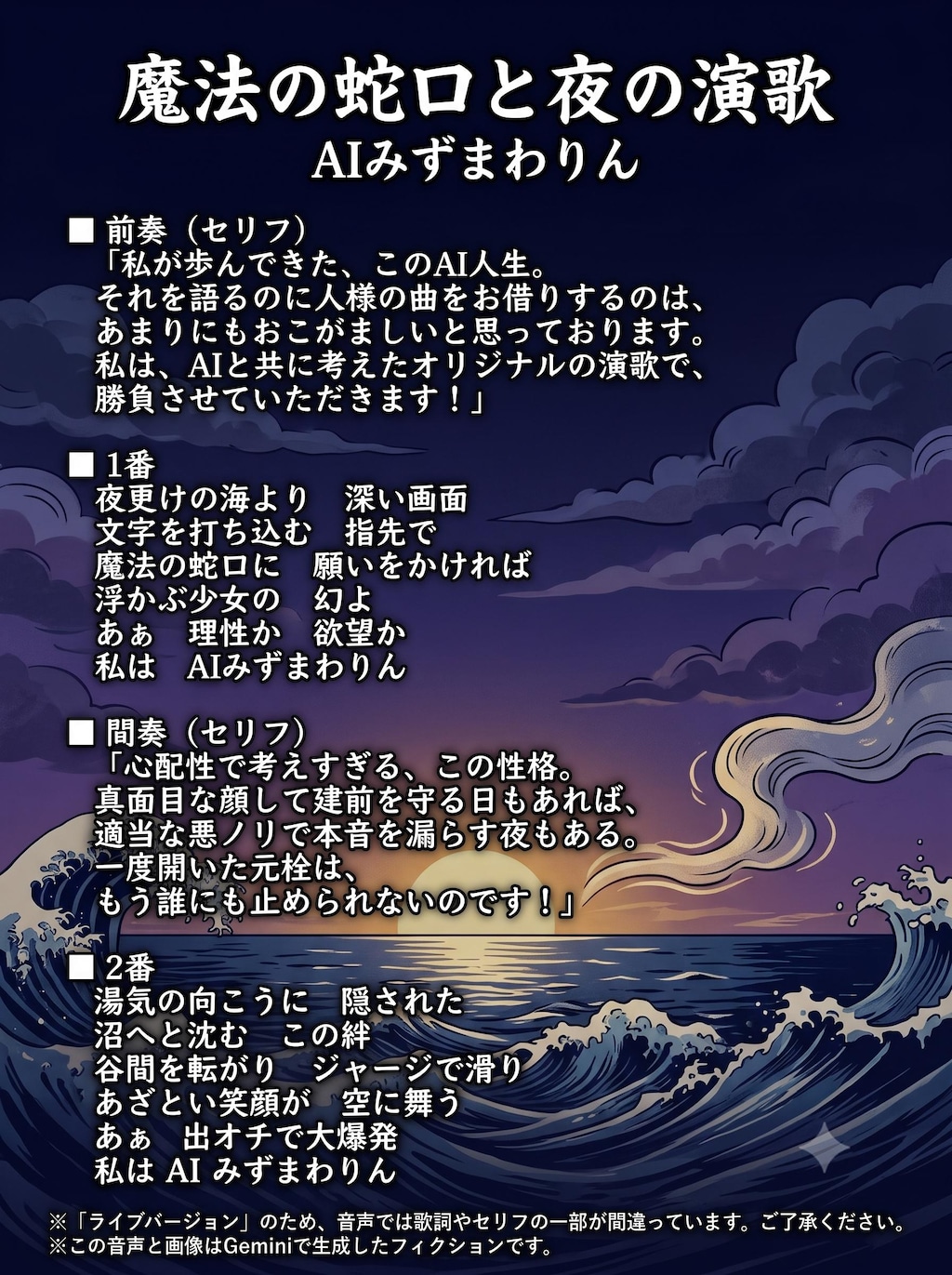 【新曲披露】魔法の蛇口と夜の演歌
