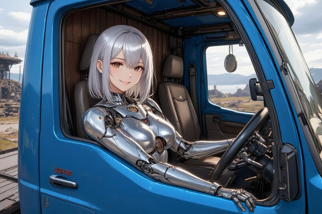 トラックに乗るメカ子