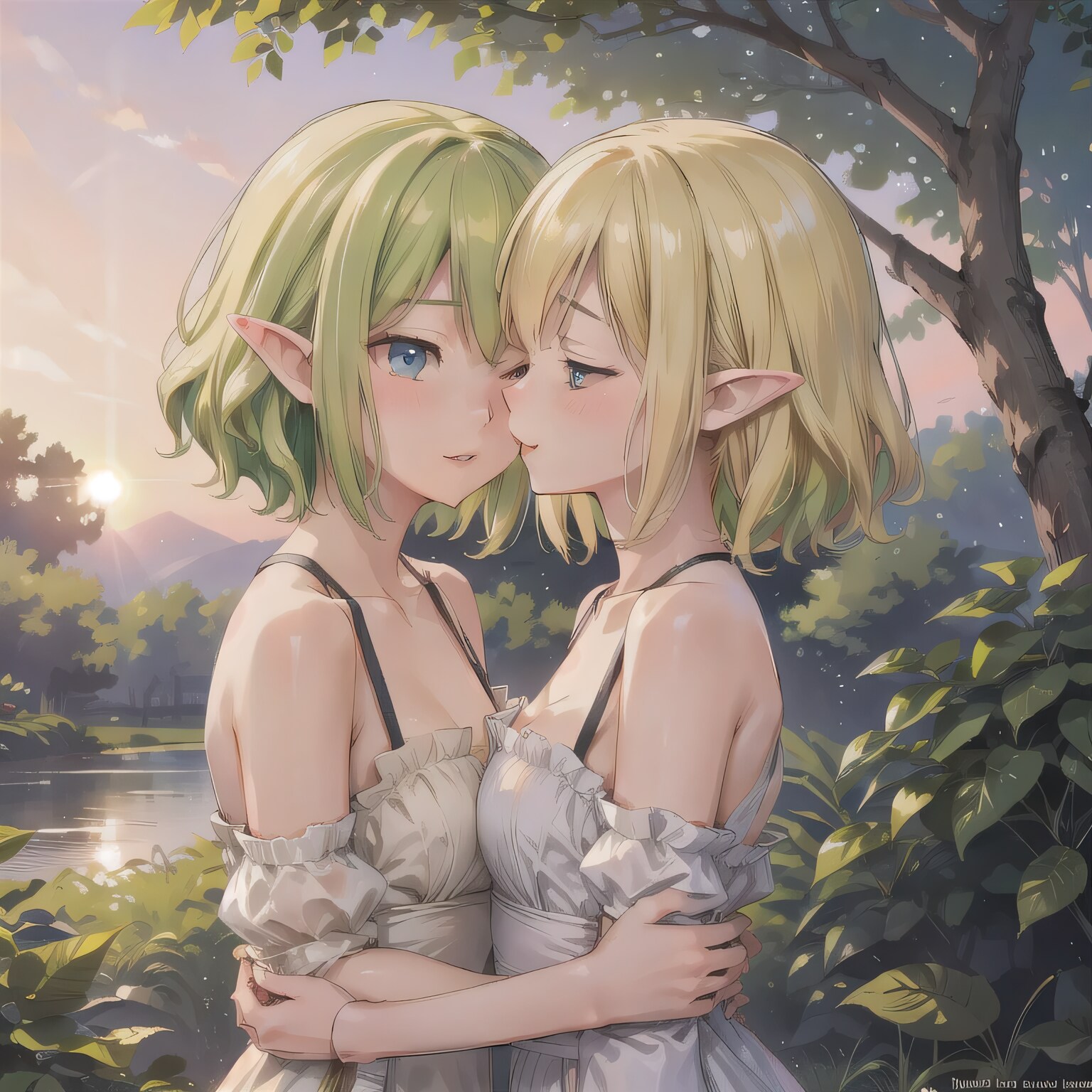 緑髪ボブでワンピースの少女たち | の人気AIイラスト・グラビア