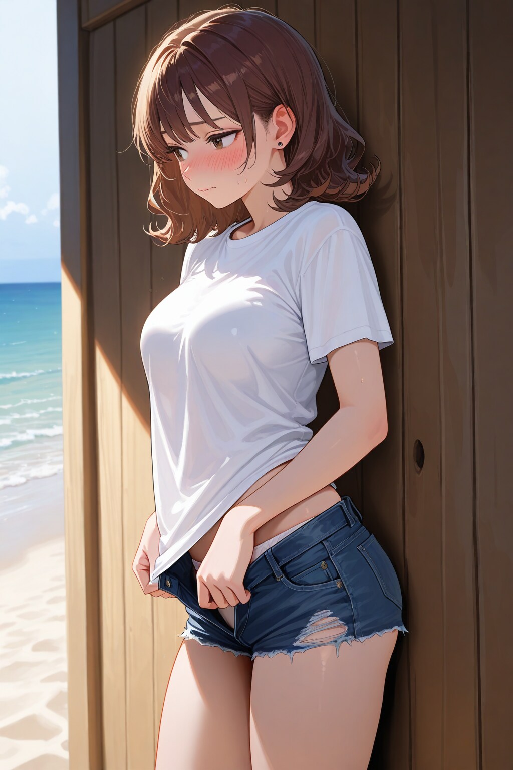 海に来たOLさん