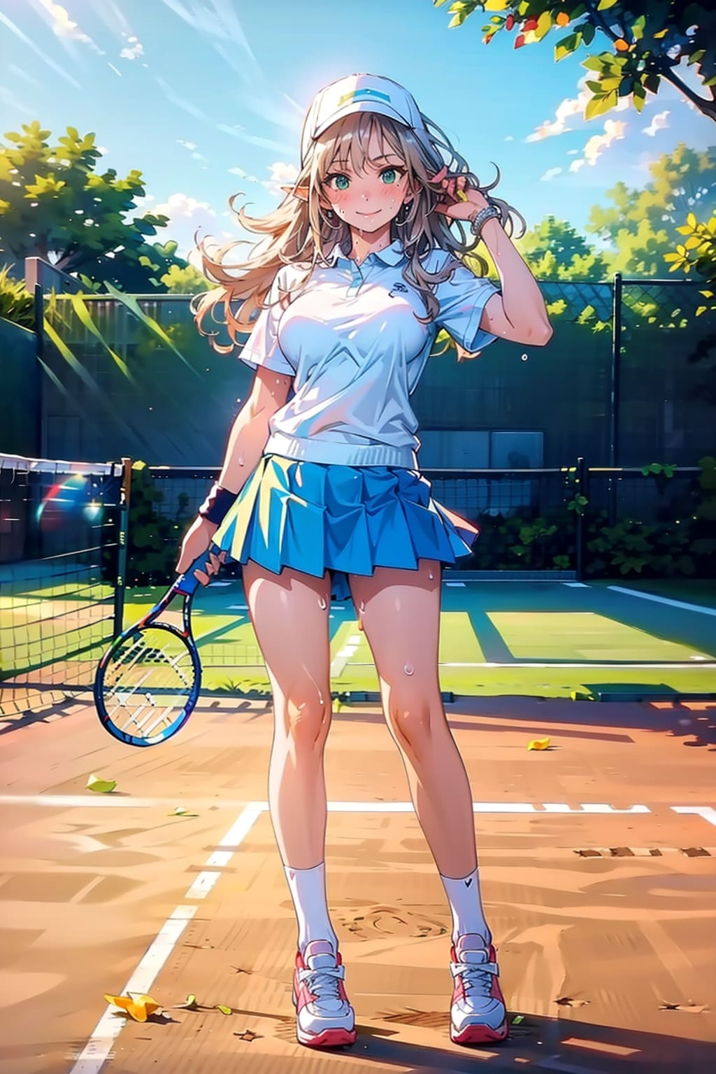 テニスをするエルフの若奥様