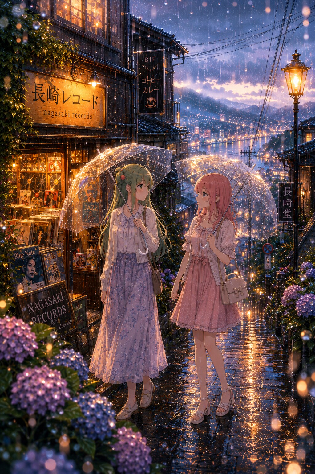 六月雨、長崎レコード坂にて