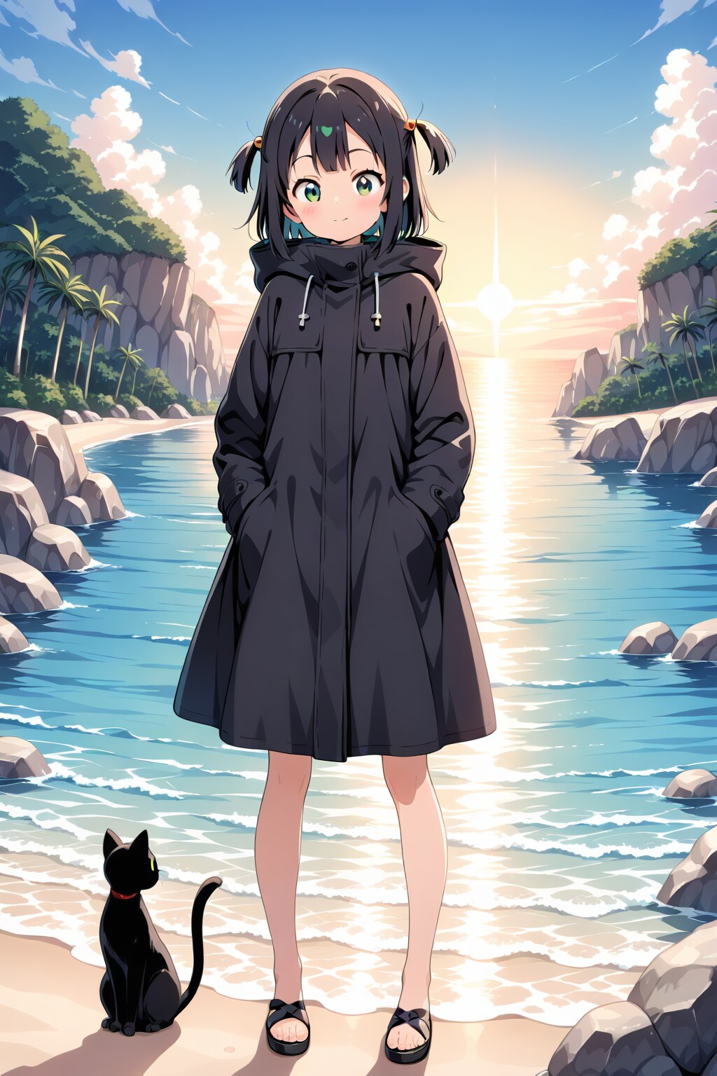 砂浜の魔女と黒猫 | の人気AIイラスト・グラビア