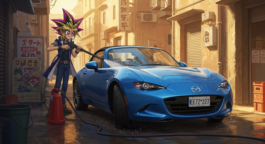 武藤遊戯がマツダロードスターを洗う