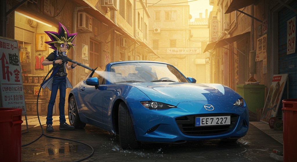 武藤遊戯がマツダロードスターを洗う