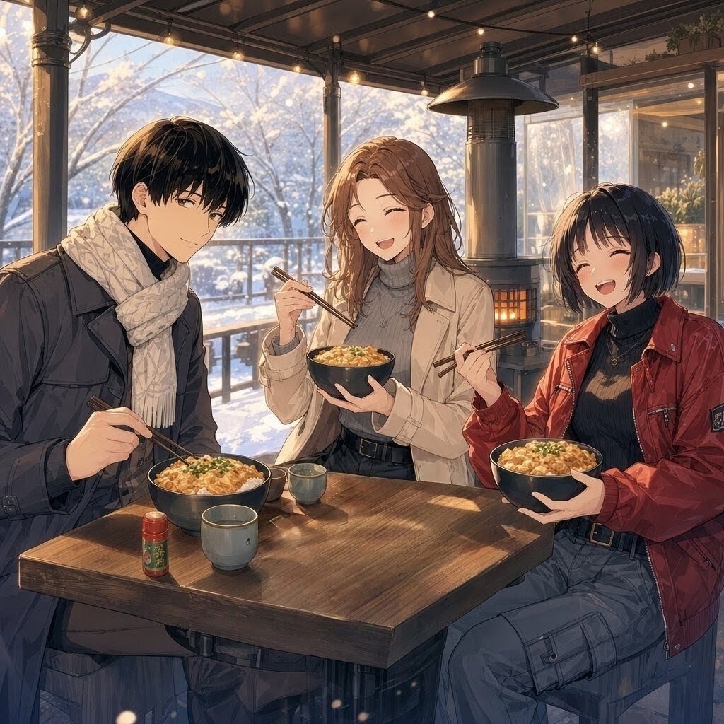 冬に外で食べる食事
