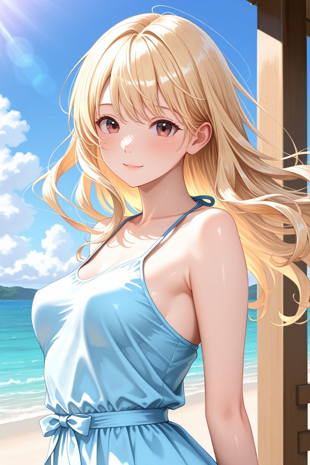 潮風になびく髪