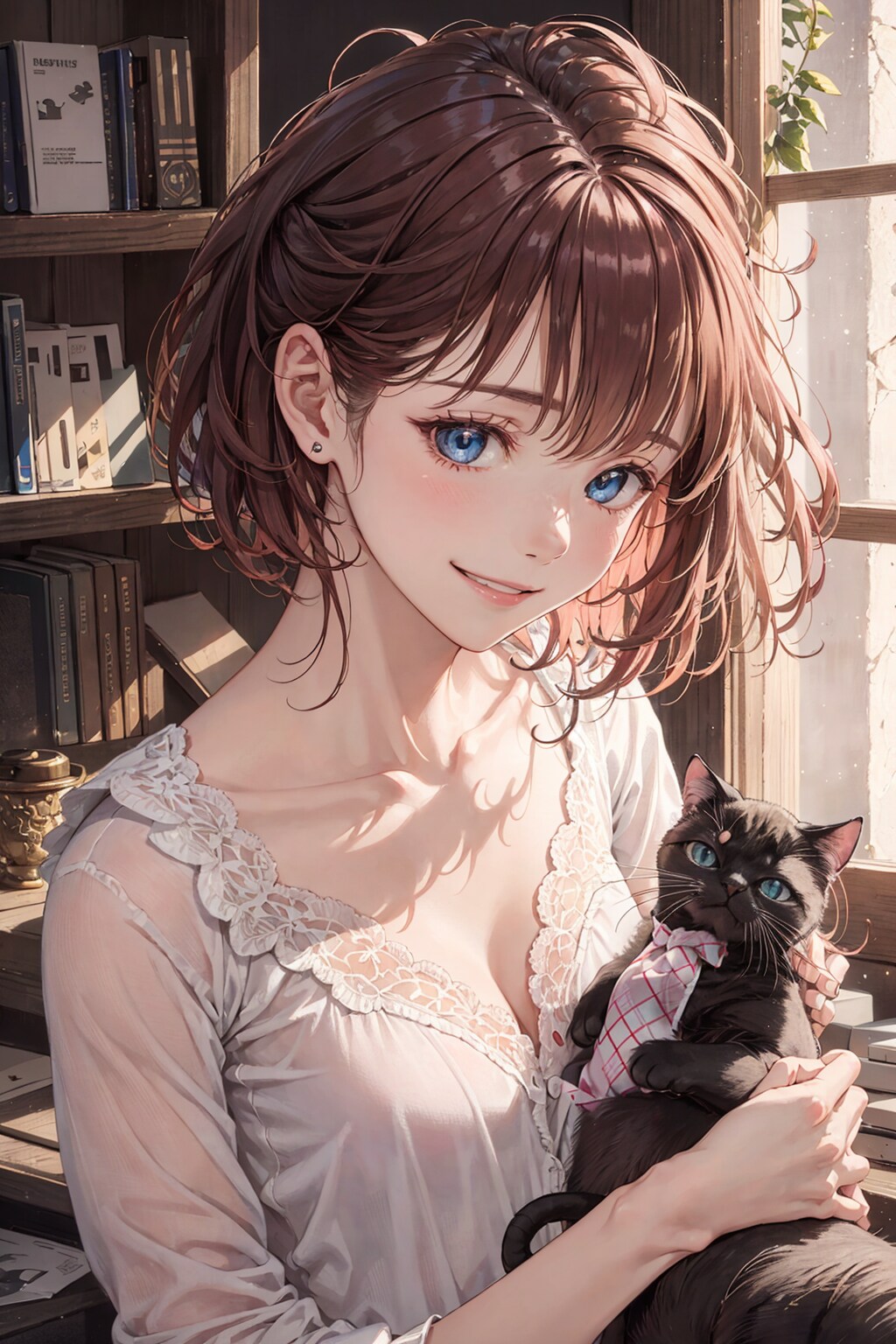 With cat