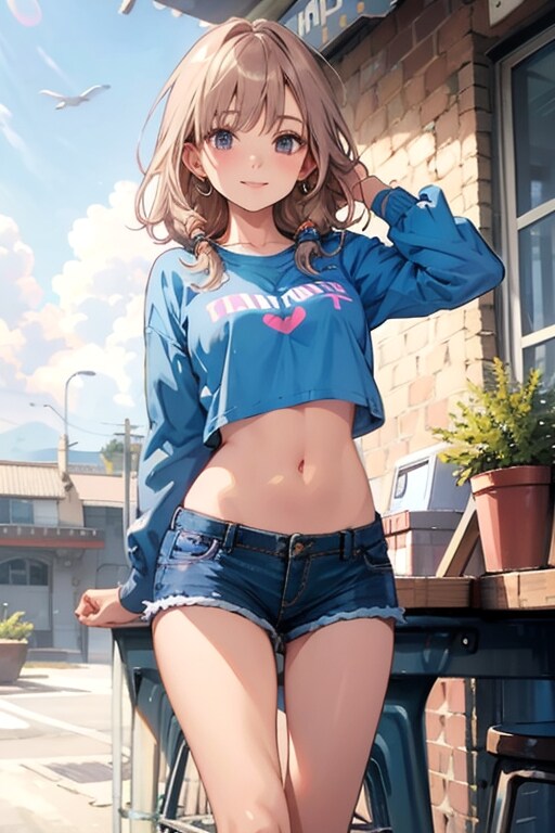 チビTにショートパンツ