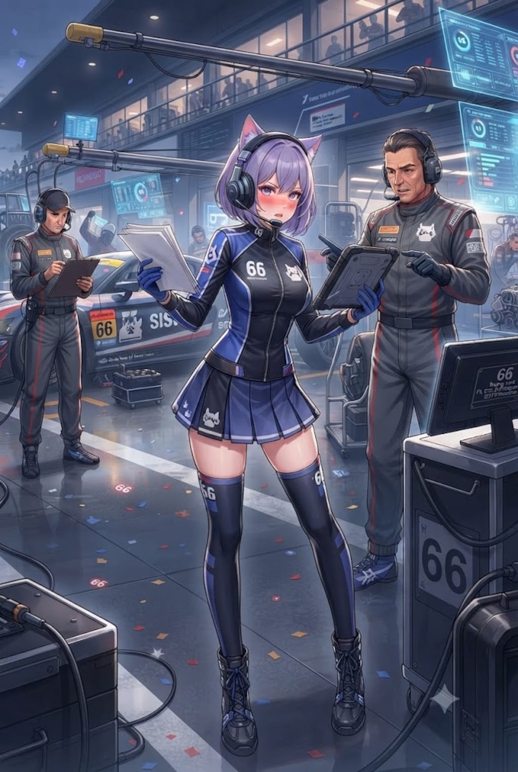 ピットクルーの業務を行うレースアンバサダーのシス