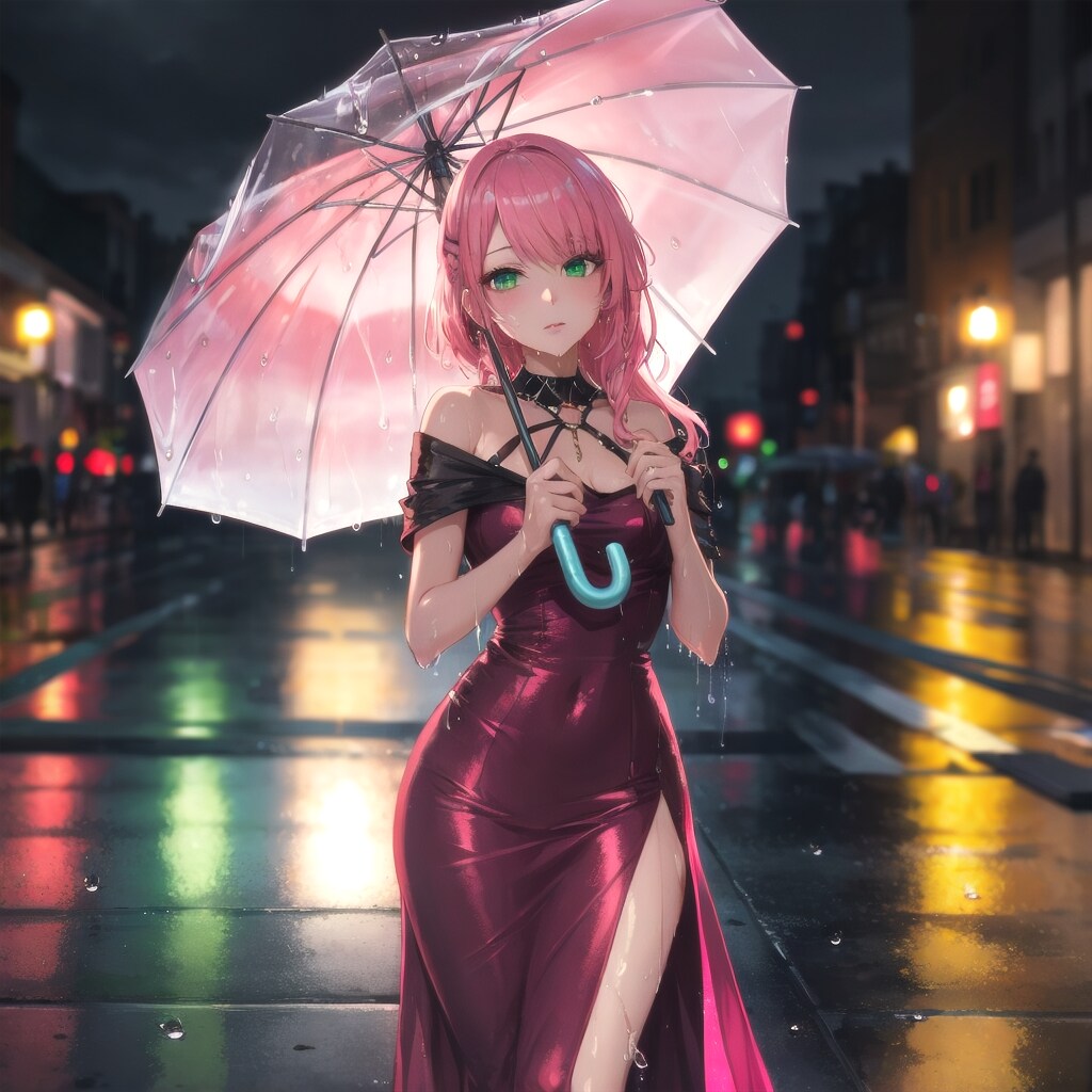 夜の雨とネオンと