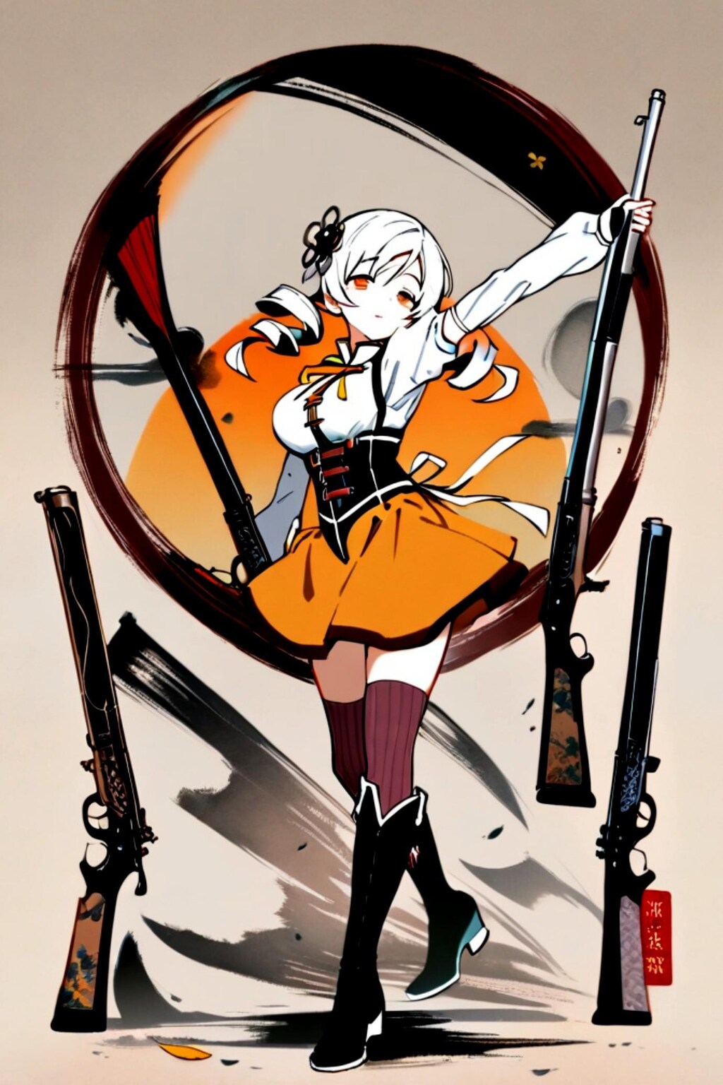 水墨画風の巴マミ