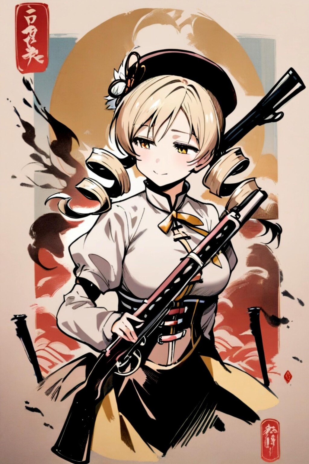 水墨画風の巴マミ