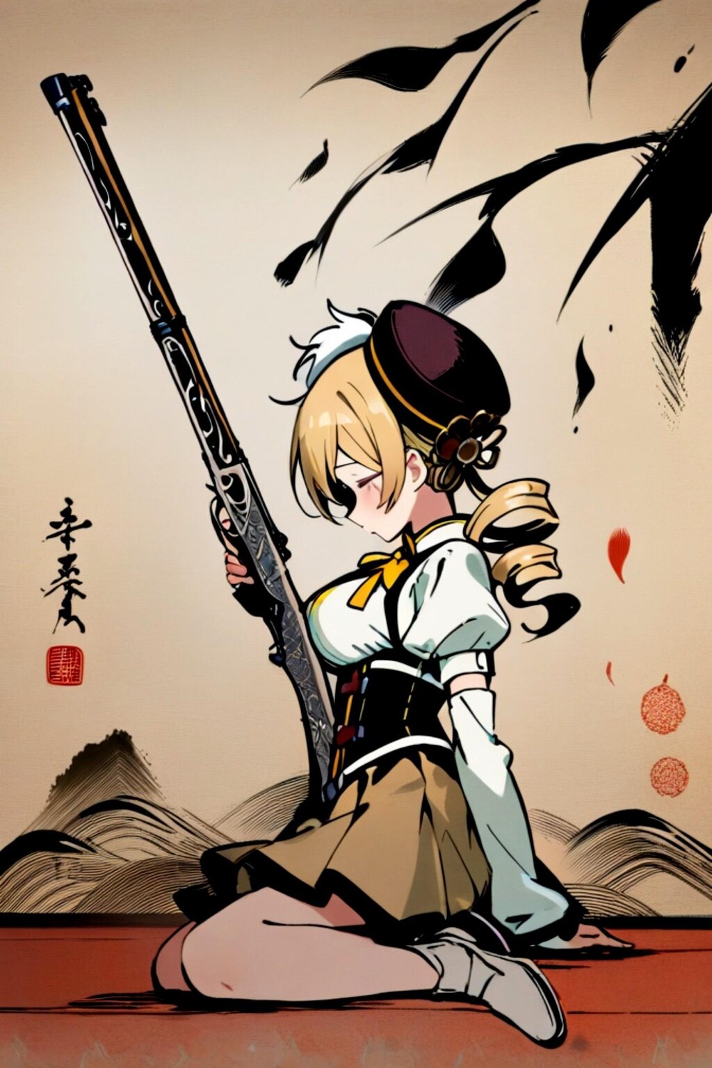 水墨画風の巴マミ