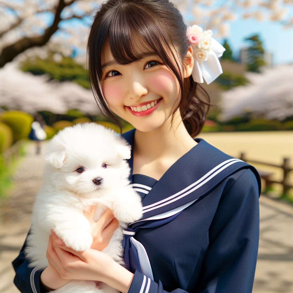 モフモフとセーラー服：女子高生と仔犬の絆