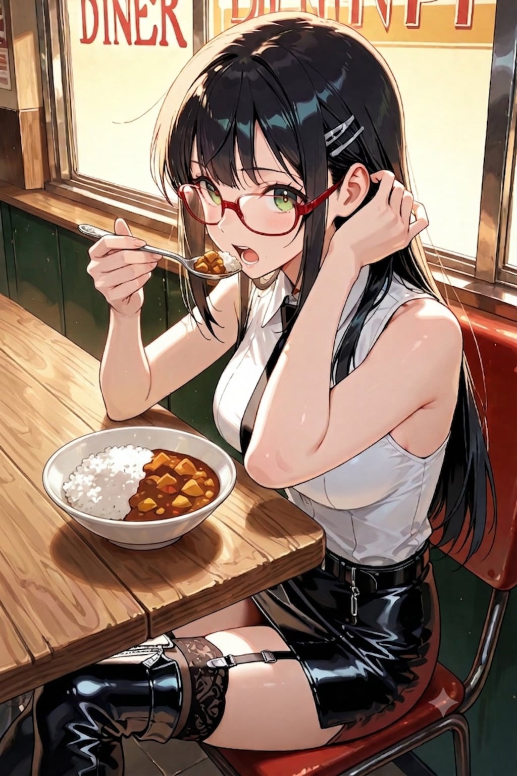 カレーを食べるポニテ後輩(企画参加)