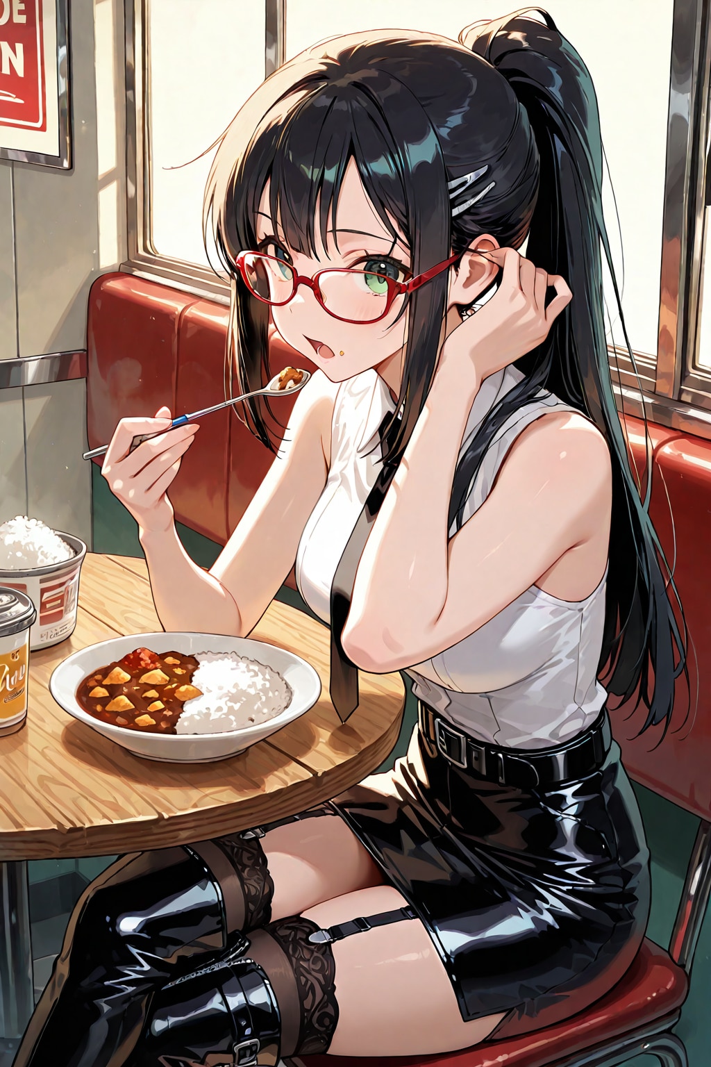カレーを食べるポニテ後輩(企画参加)