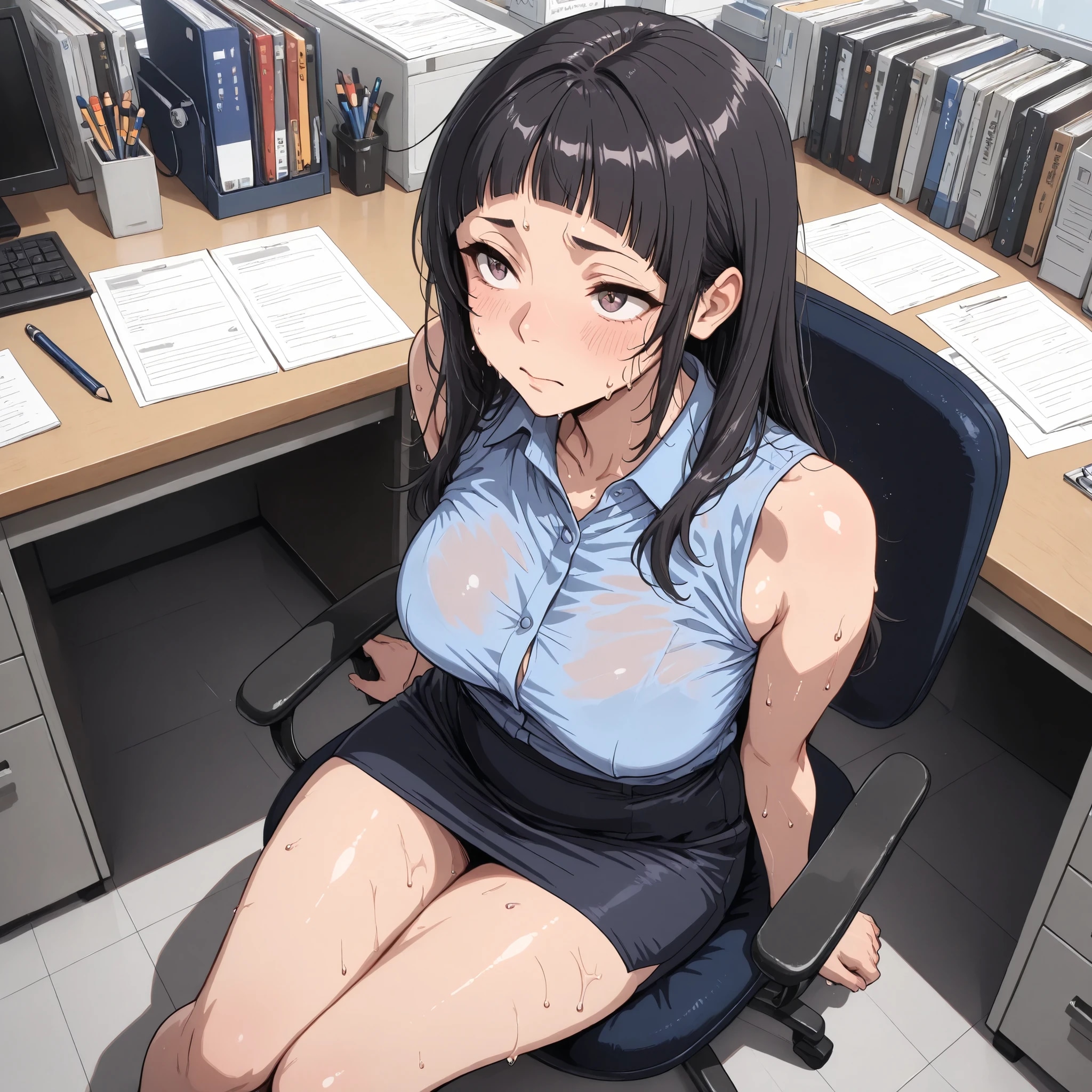 エアコンが壊れたオフィスでお仕事する女子社員