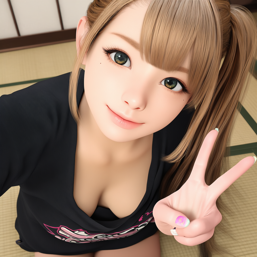 胸元が見えるようポーズする少女