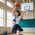 バスケットボールをするセーラー女子 3枚目