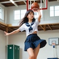 バスケットボールをするセーラー女子 5枚目