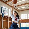 バスケットボールをするセーラー女子 4枚目