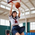 バスケットボールをするセーラー女子 6枚目