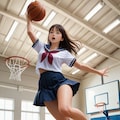 バスケットボールをするセーラー女子 7枚目