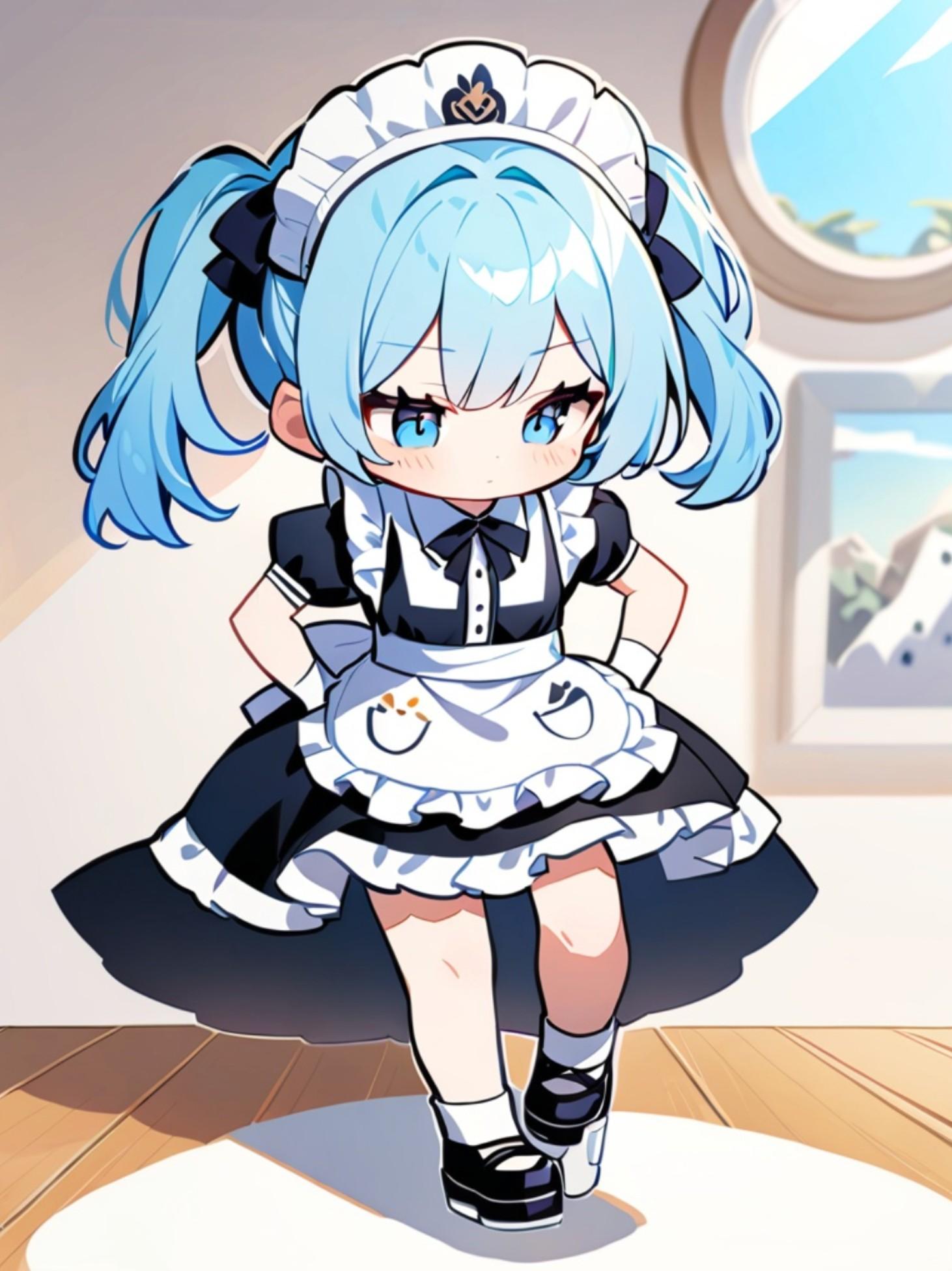 メイドガールの水色髪ちゃん | の人気AIイラスト・グラビア