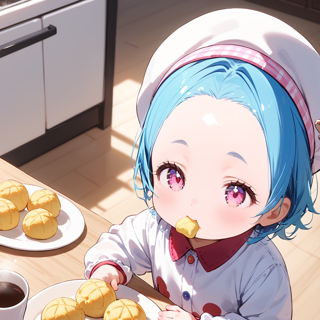 摩訶不思議食堂ベーカリー店で買ってきたメロンパンを朝食で食べるちびっこ達。