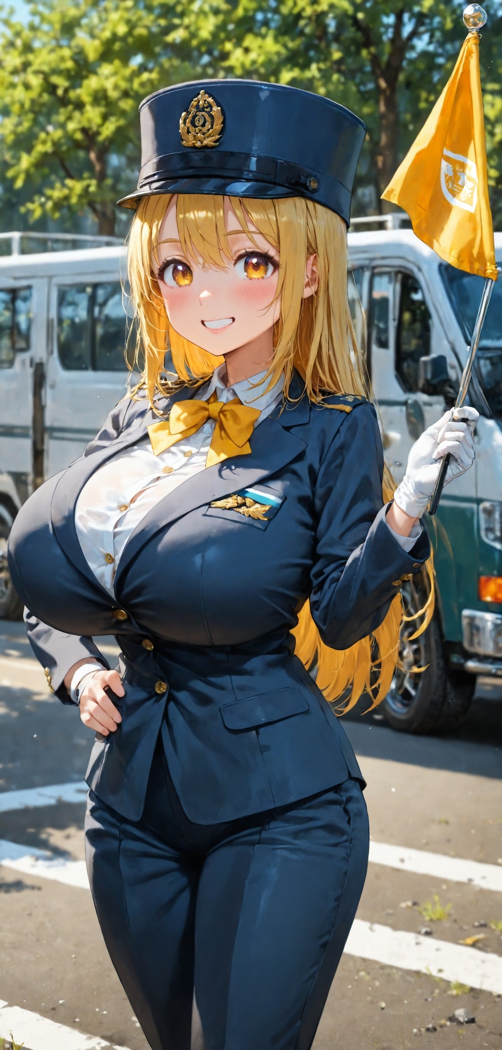 金髪と笑みが眩しいバスガイドさん