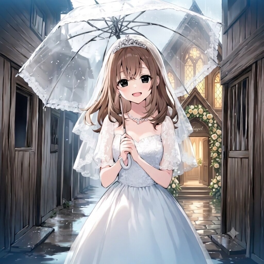 ウェディングドレスを着る取り込まれた娘
